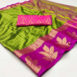 Green Woven Cotton Silk Saree With Tassels