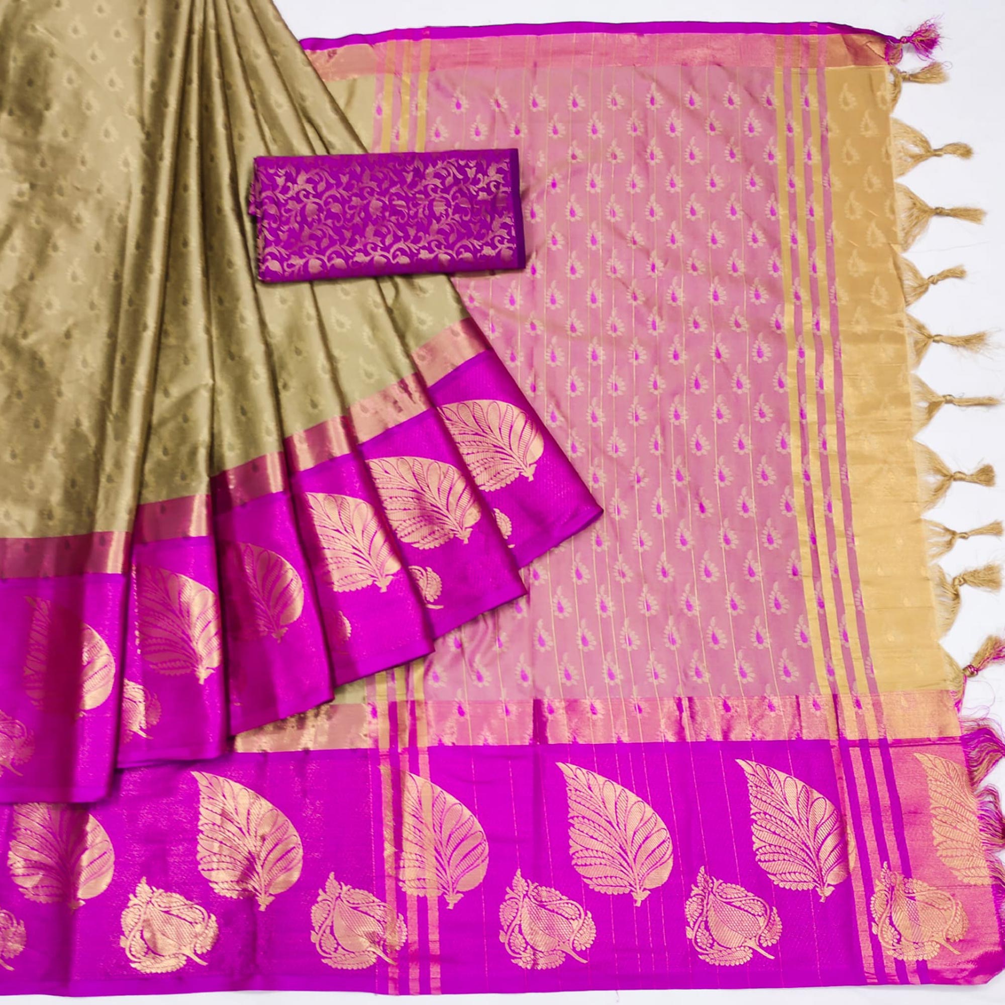 Chikoo Woven Cotton Silk Saree With Tassels