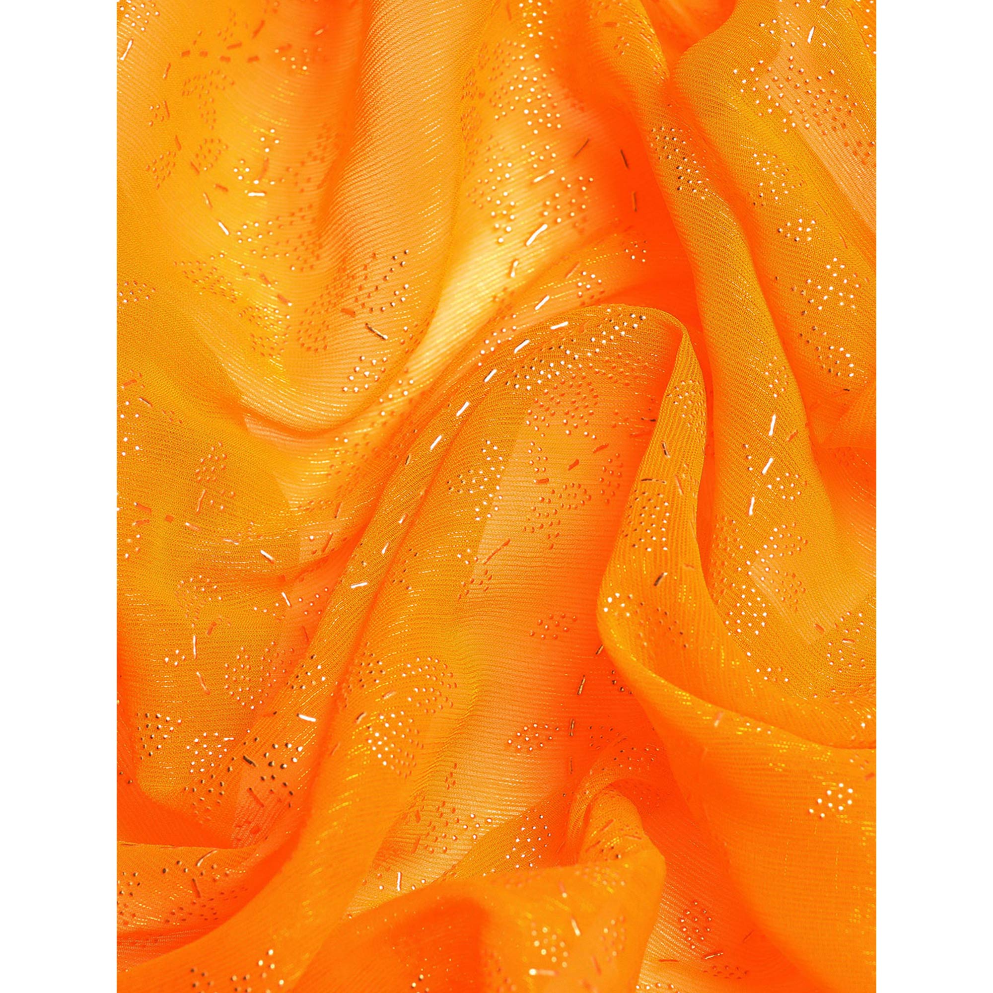 Yellow Floral Foil Printed Shimmer Saree
