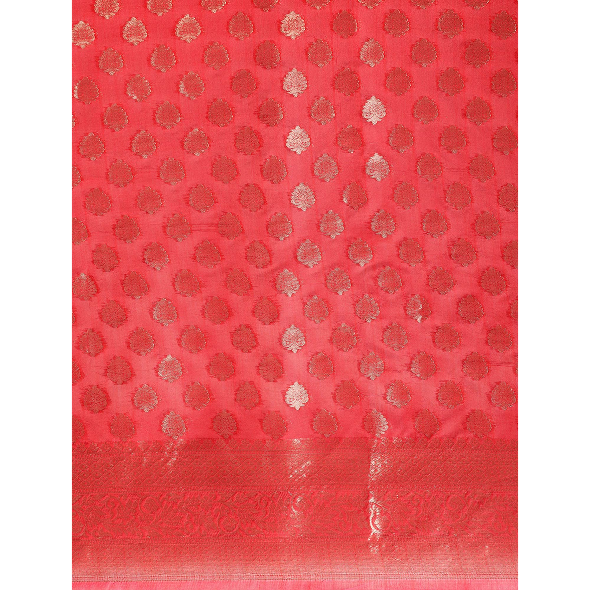 Red Woven Organza Silk Saree With Tassels