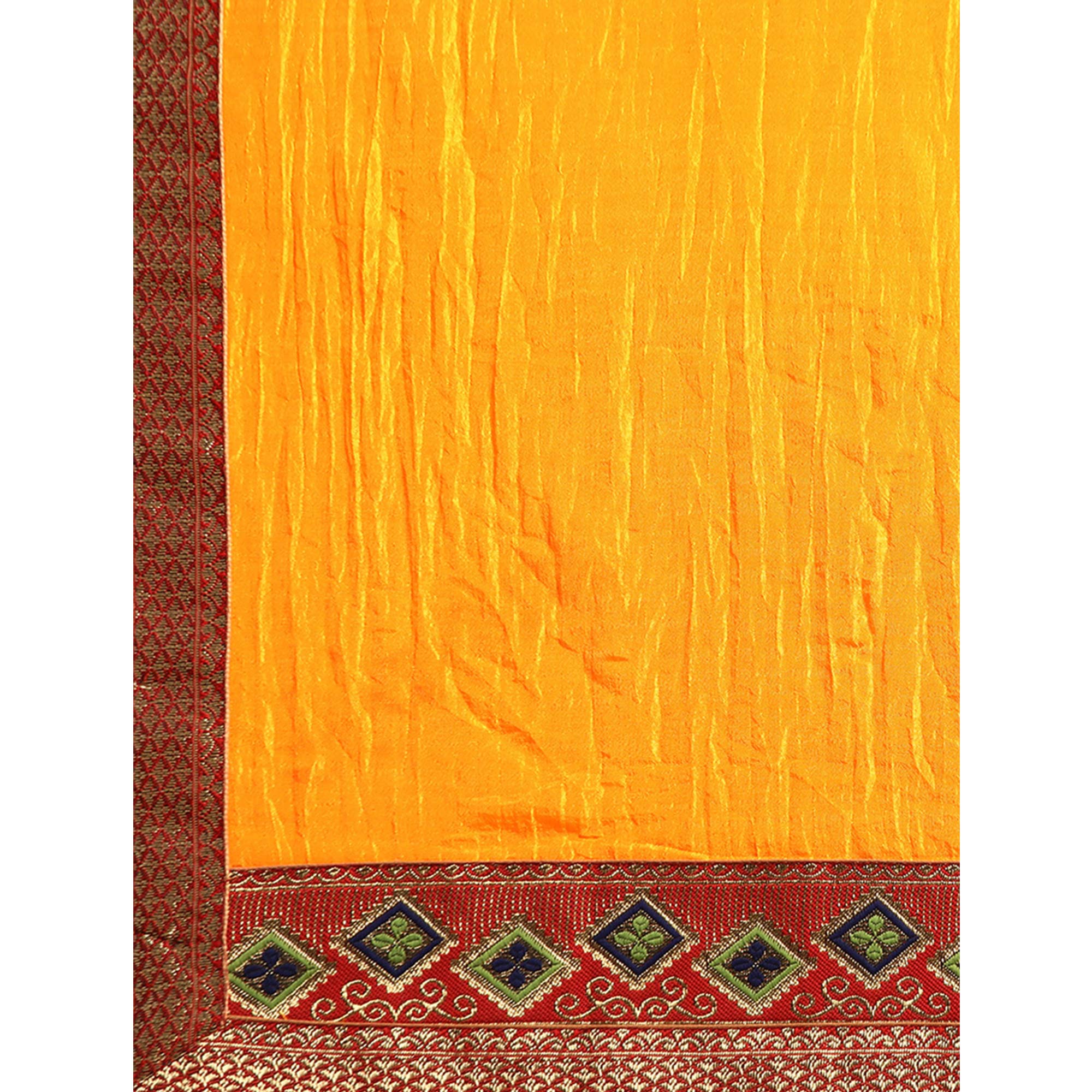 Yellow Solid Vichitra Silk Saree With Fancy Border
