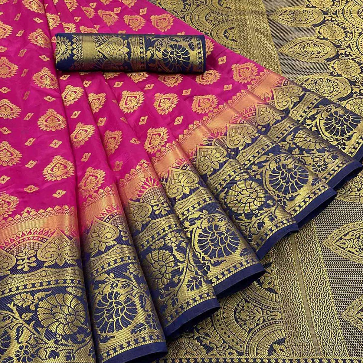Pink Woven Banarasi Silk Saree