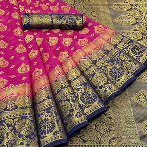 Pink Woven Banarasi Silk Saree