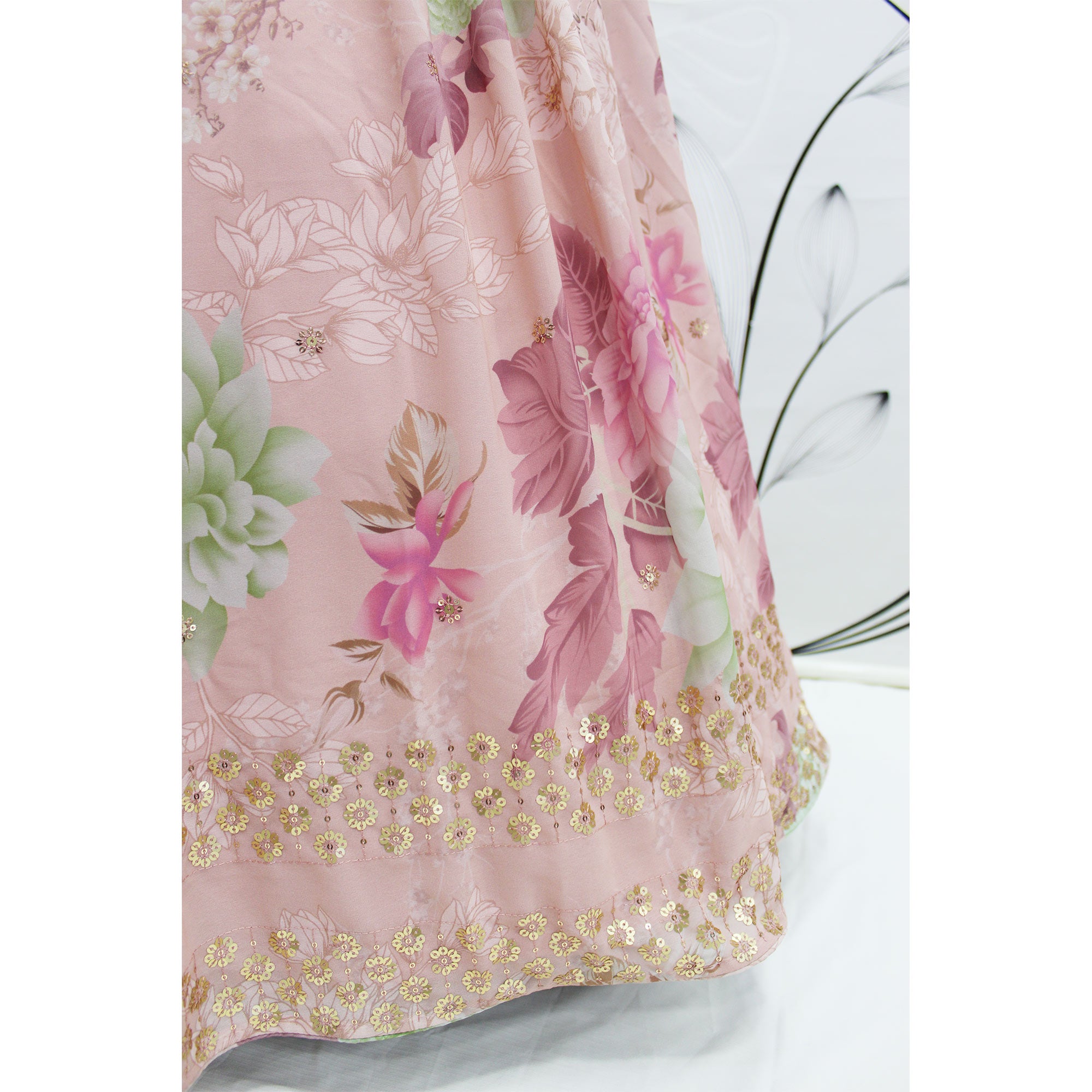 Pink Printed With Sequins Embroidered Georgette Lehenga Choli