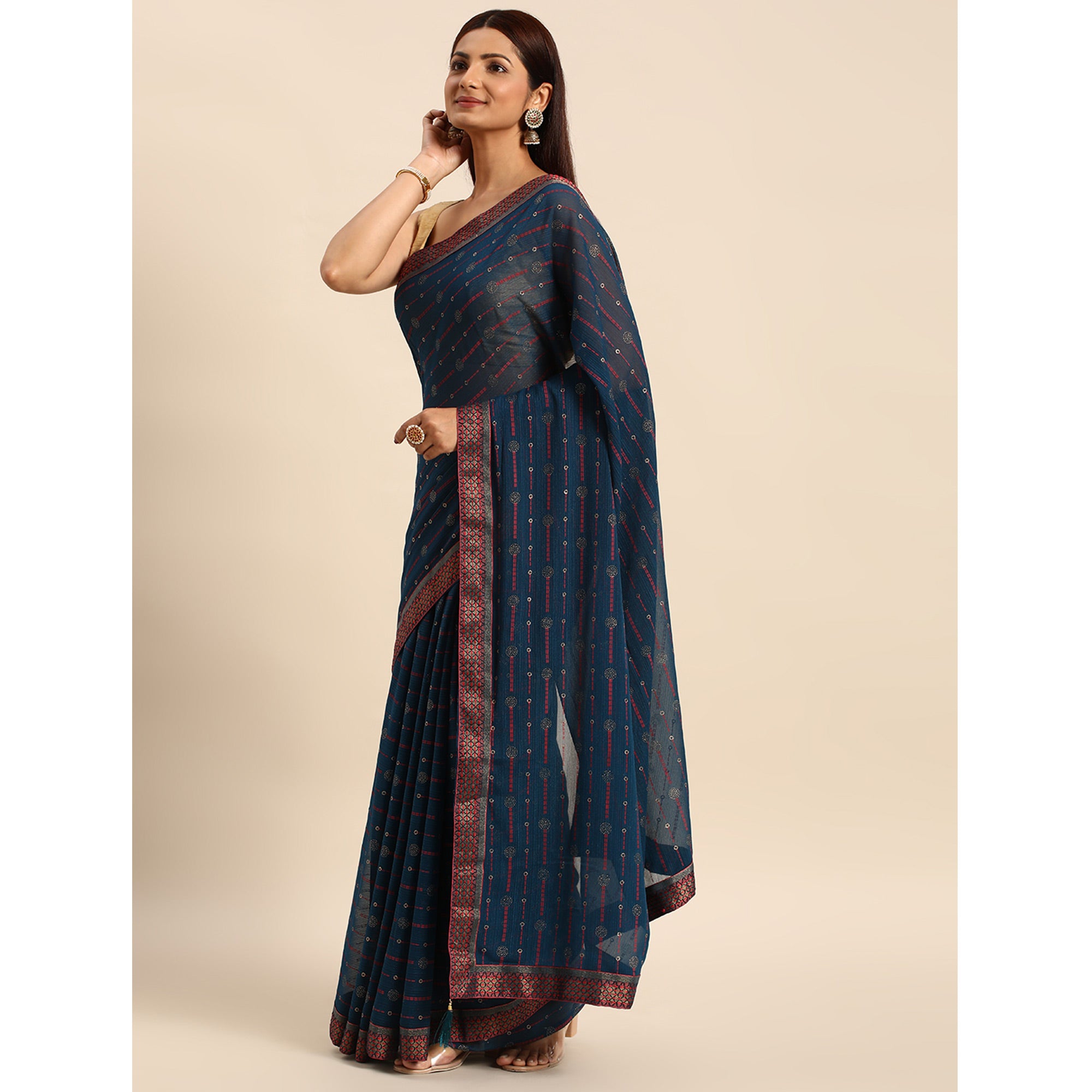 Blue Foil Printed Zomato Saree