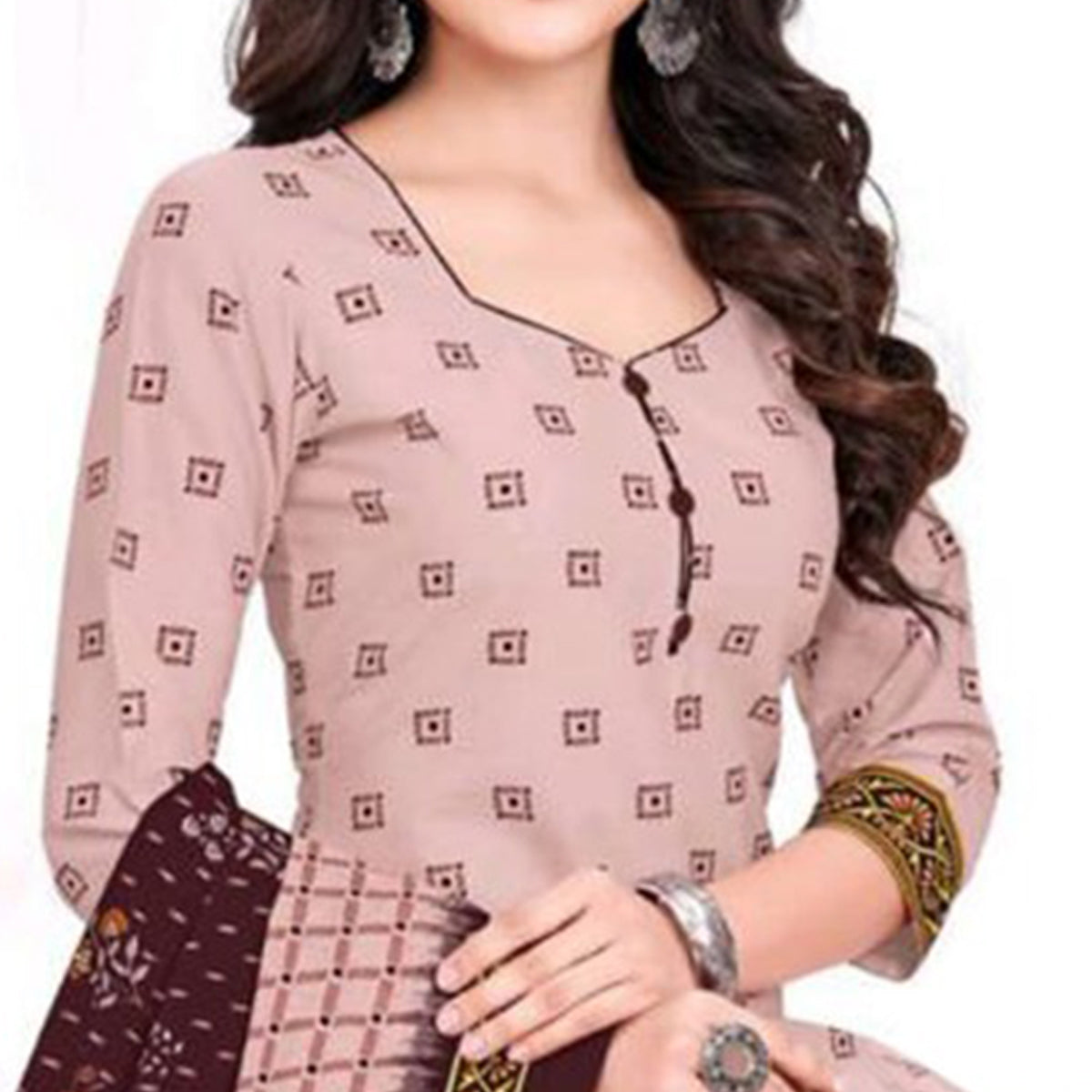 Light Pink Printed Crepe Patiala Dress Material