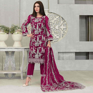 Pink Floral Embroidered Georgette Pakistani Suit