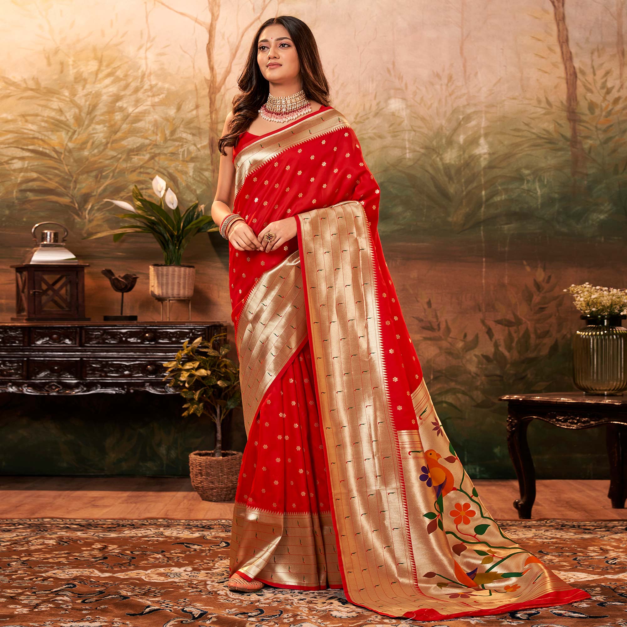 Red Woven Paithani  Pure Silk Saree