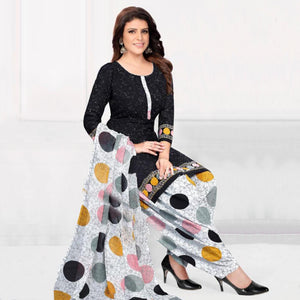 Black Printed Crepe Patiala Dress Material