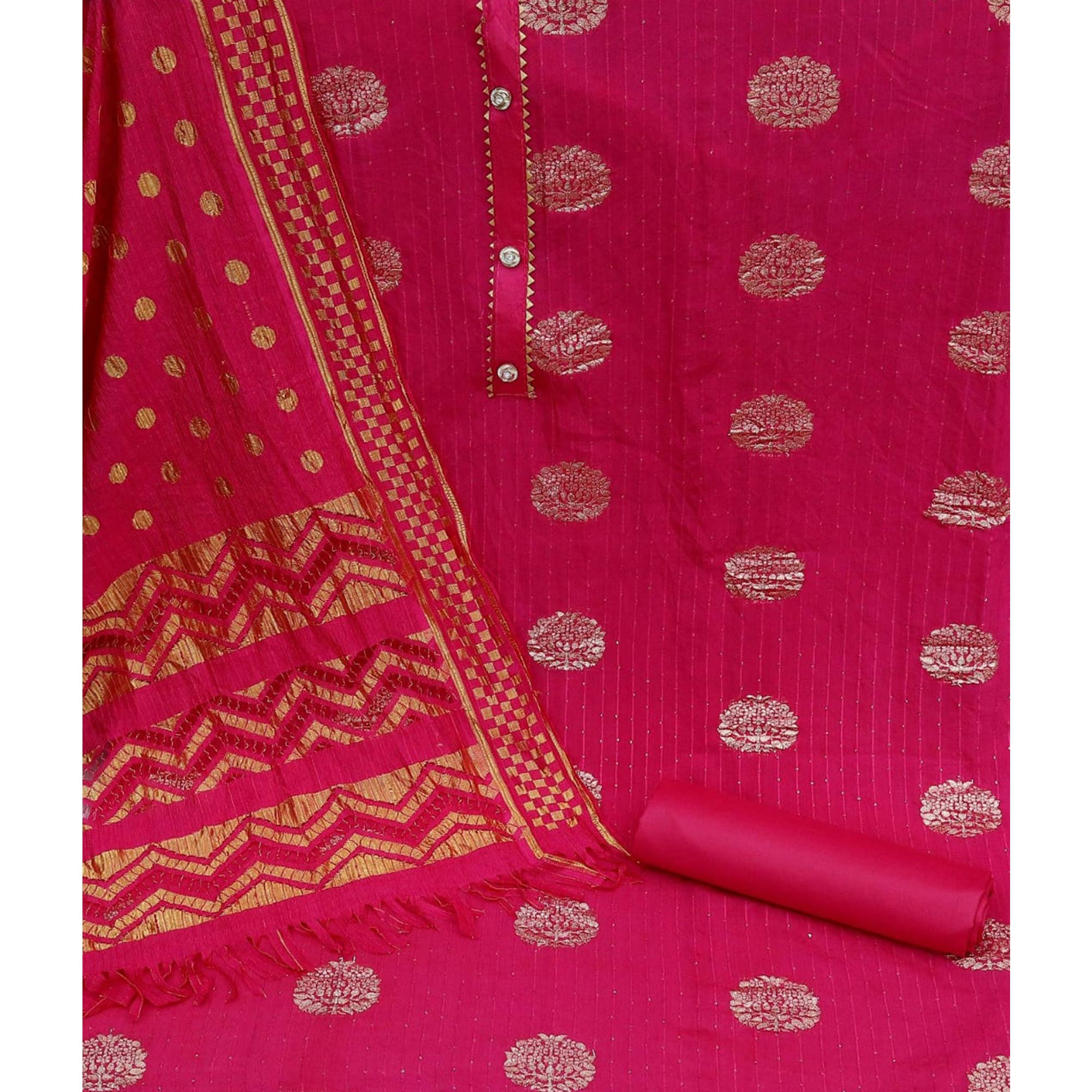 Pink Woven With Sequins Work Modal Dress Material