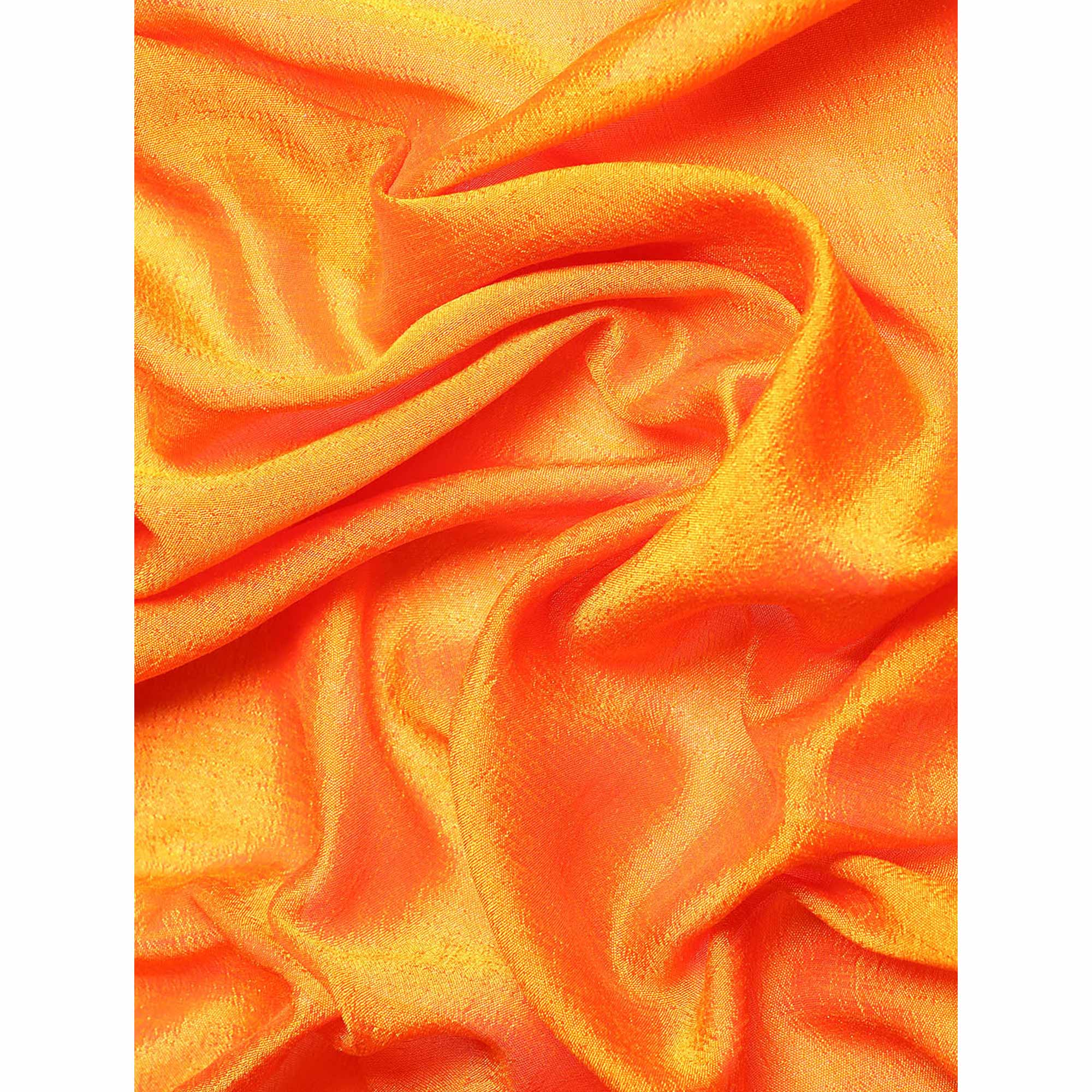 Orange Solid Vichitra Silk Saree With Fancy Border