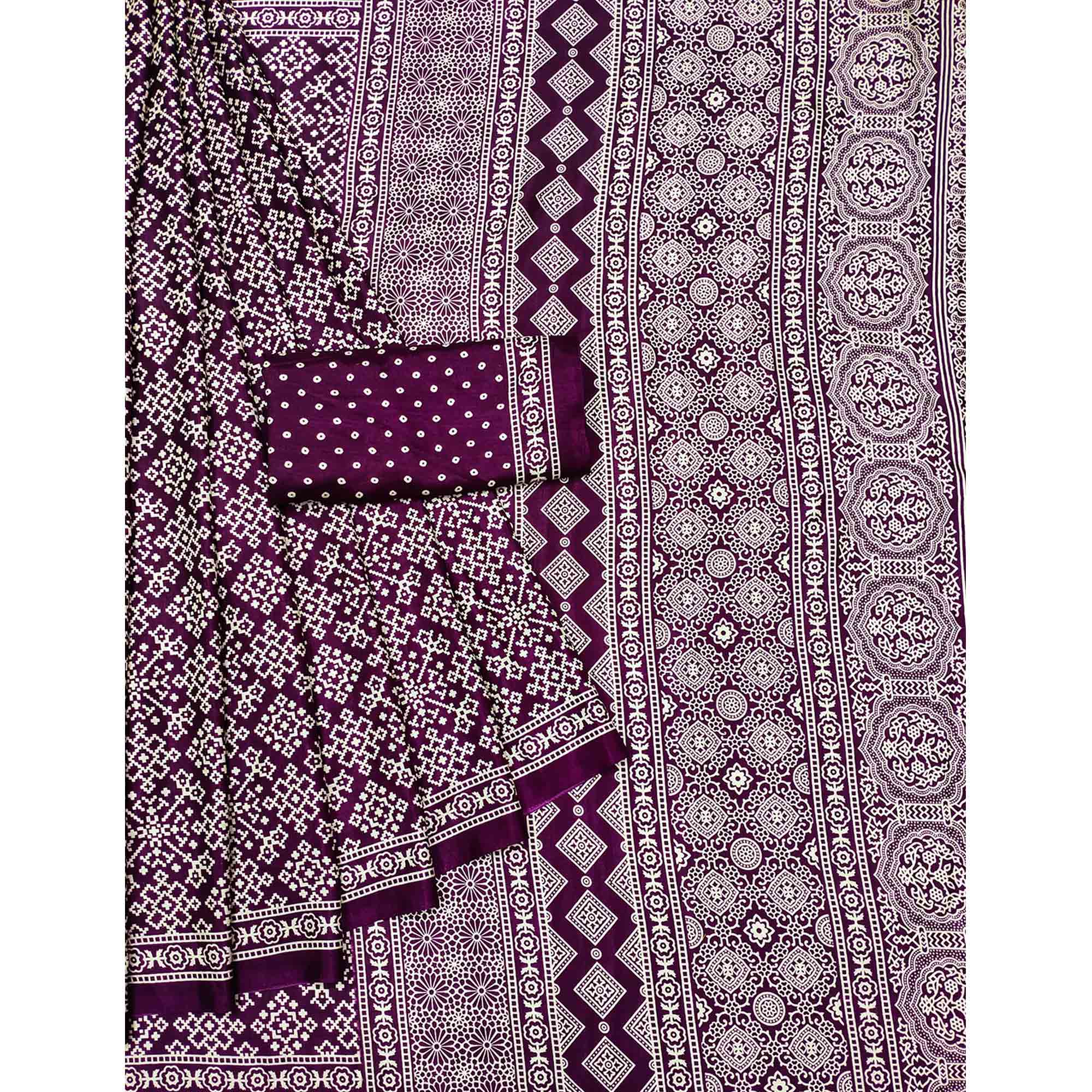 Wine Printed Art Silk Saree