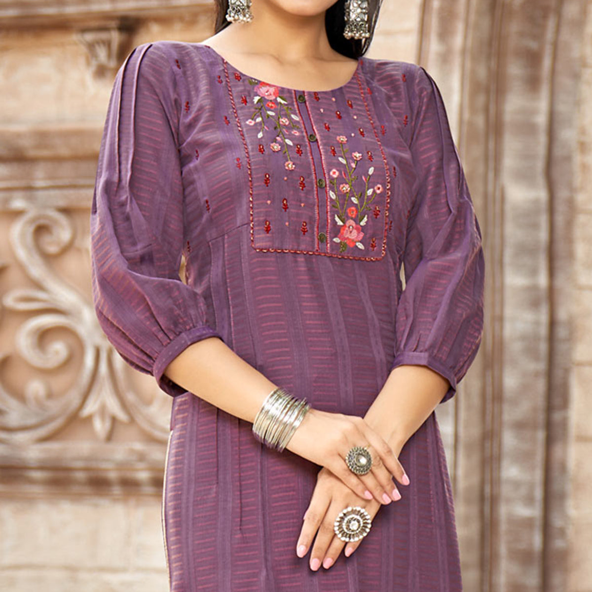 Purple Embroidered Rayon Kurti