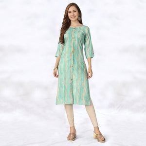 Blue Foil Printed Rayon Kurti