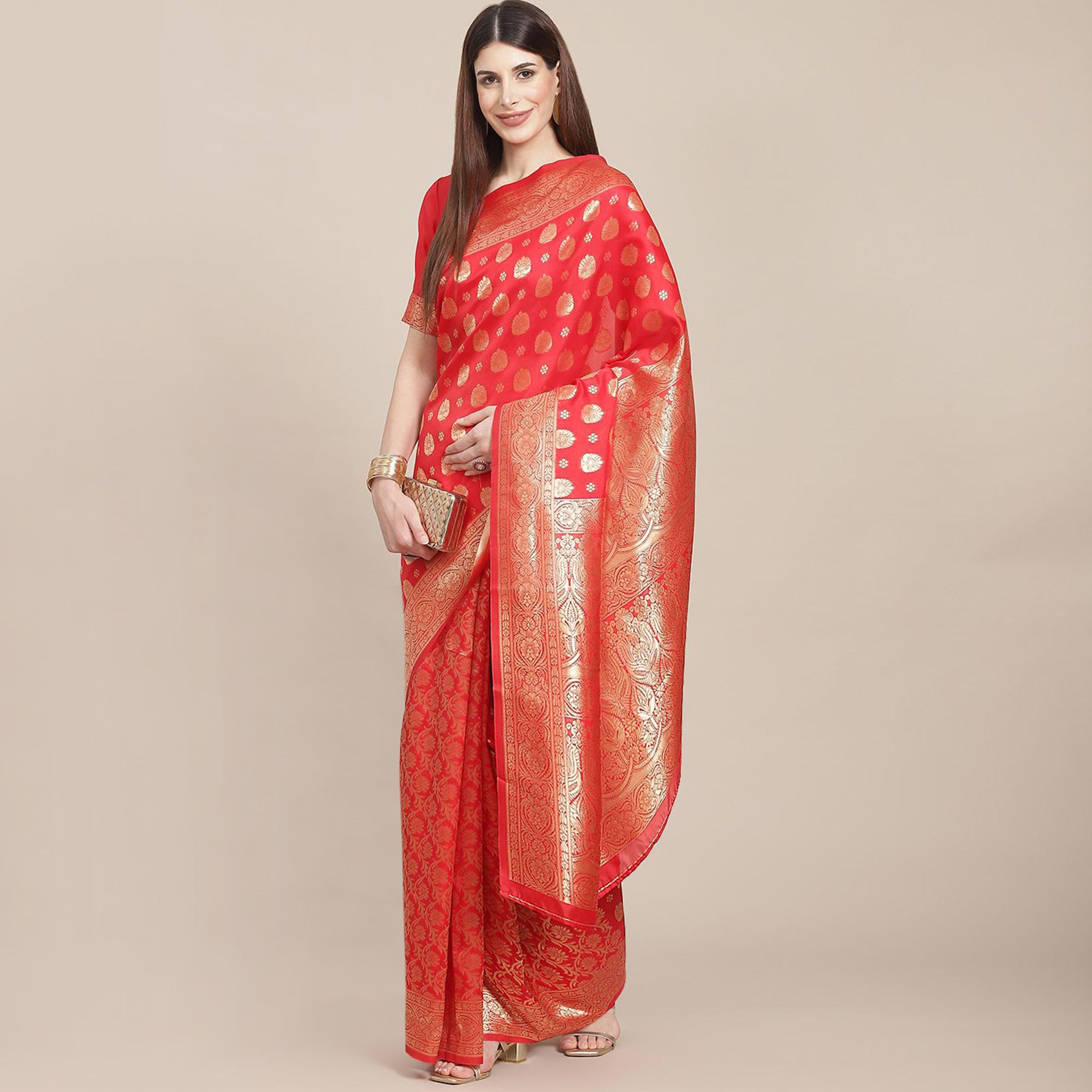 Red Woven Banarasi Silk Saree