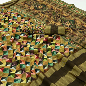 Golden Digital Printed Viscose Saree