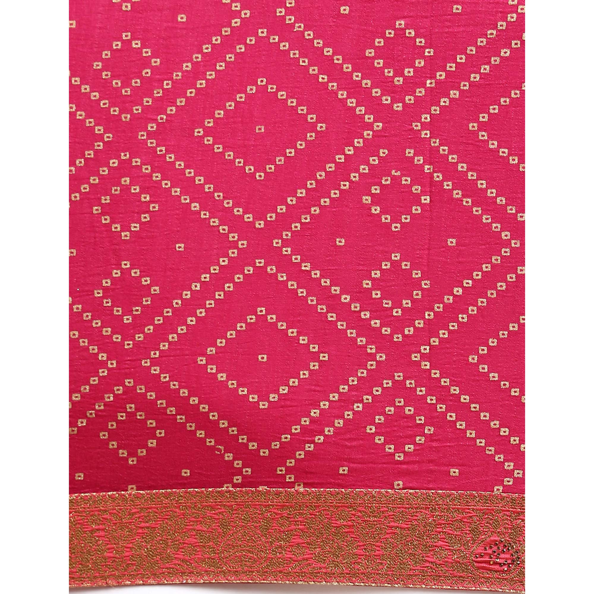 Pink Foil Printed With Swarovski Vichitra Silk Saree