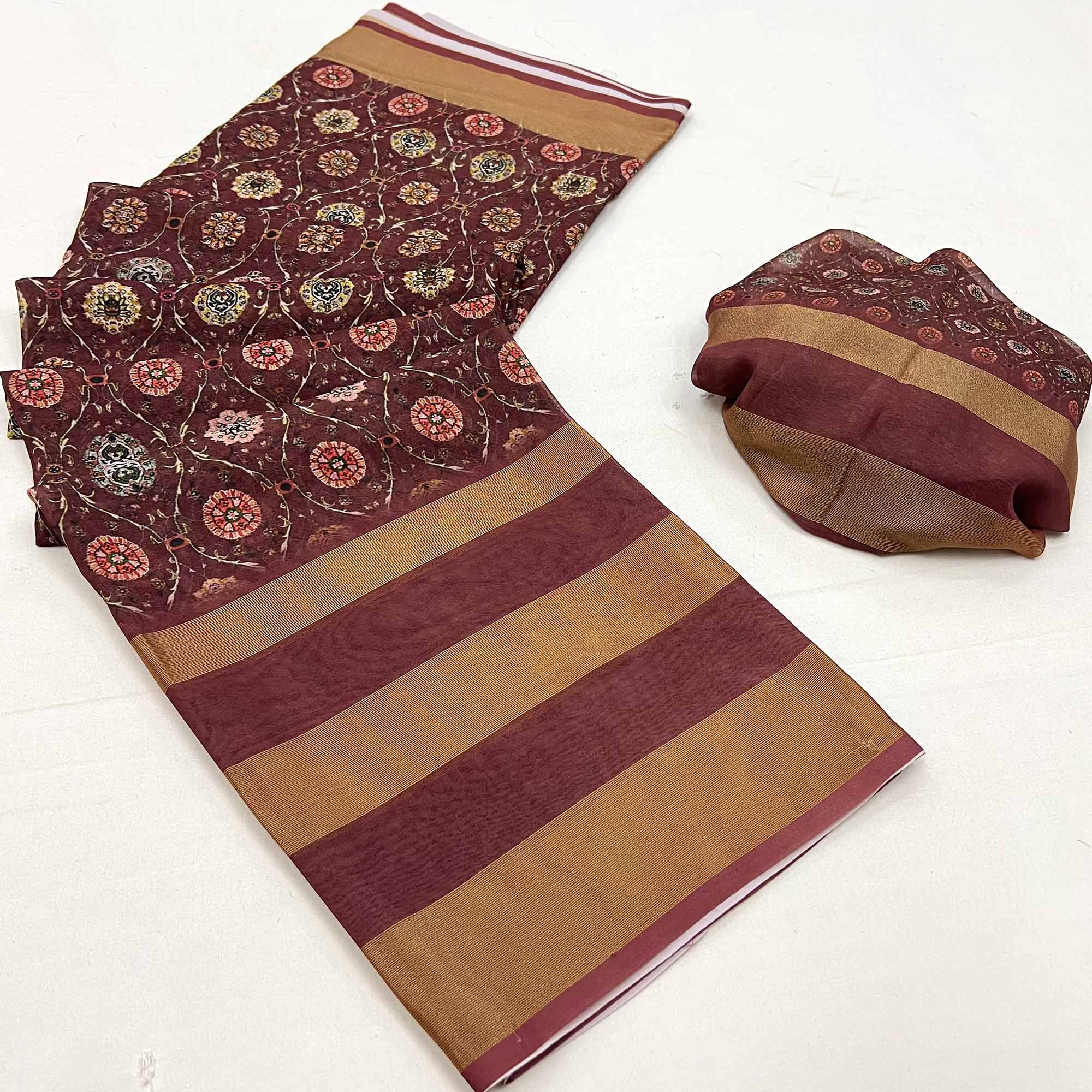 Mauve Digital Floral Printed Viscose Saree