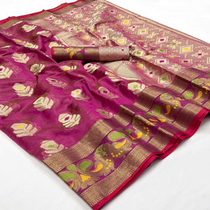 Magenta Pink Woven Jacquard Saree