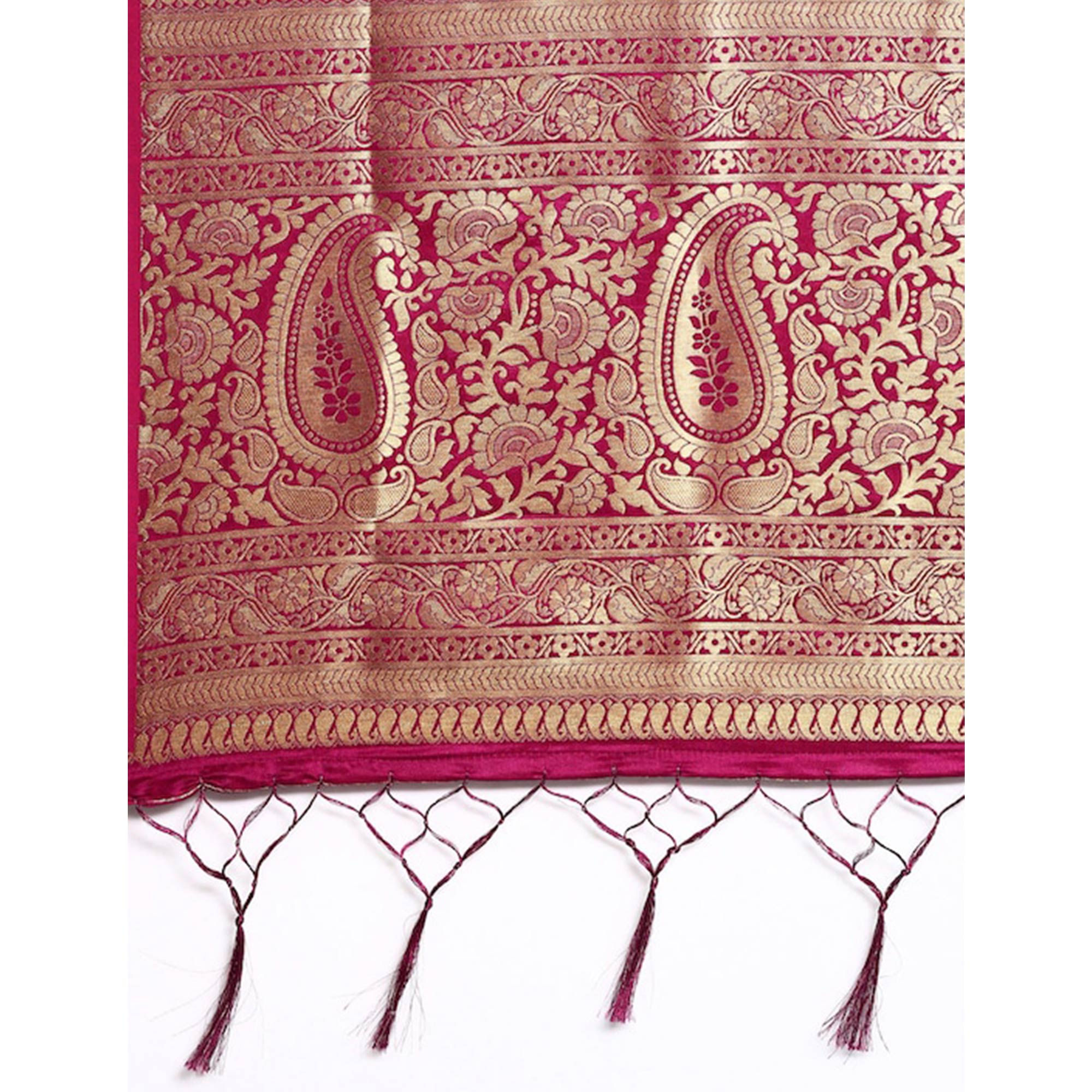 Pink Woven Kanjivaram Silk Saree WithTassels