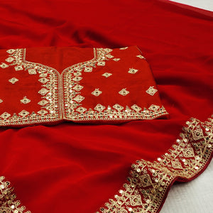 Red Sequins Embroidered Georgette Saree