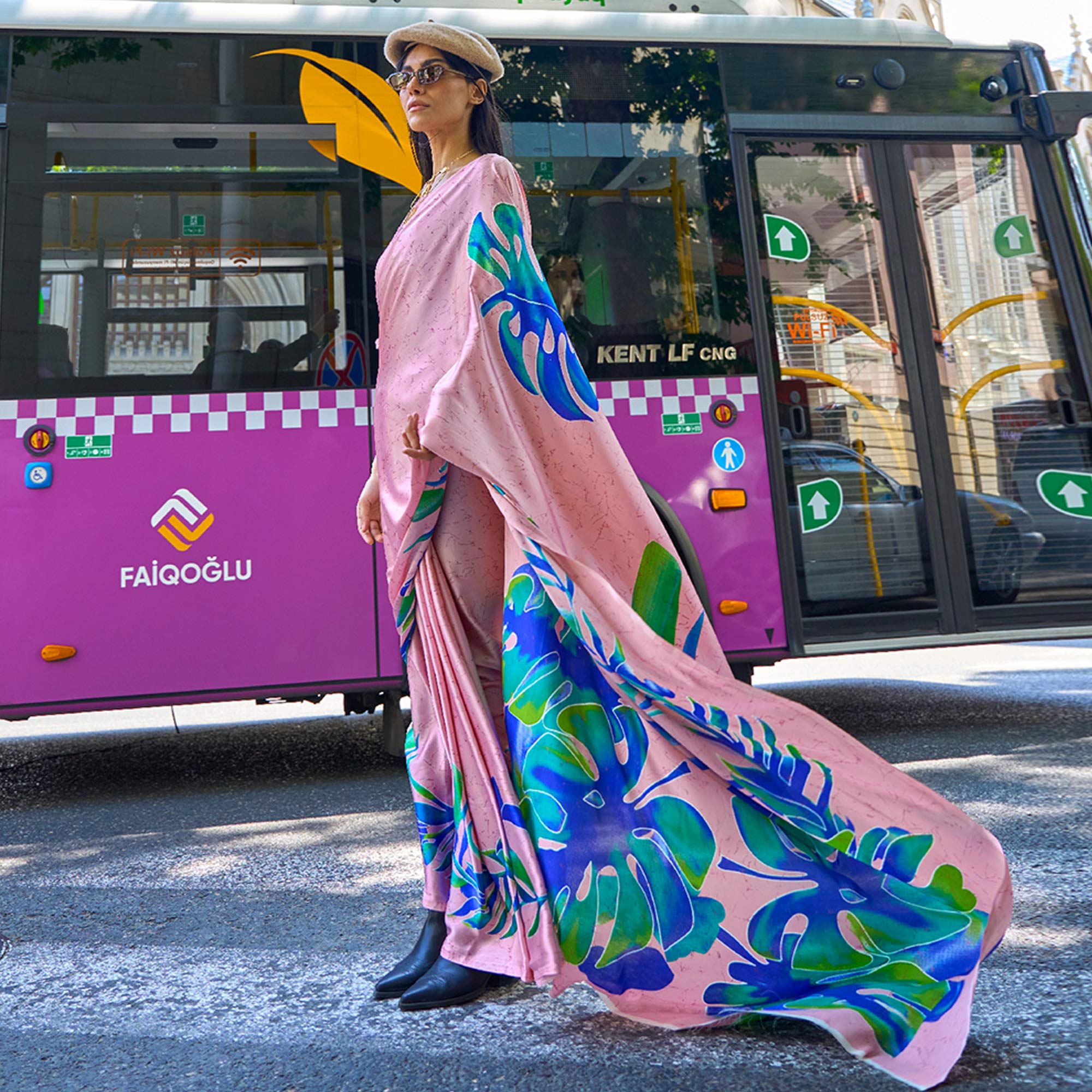 Pink Printed Crepe Saree