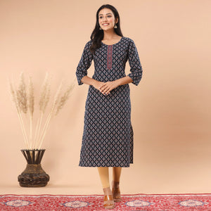 Black Floral Printed Pure Cotton Kurti