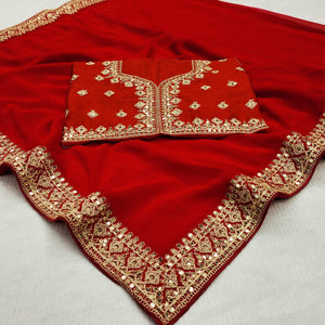Red Sequins Embroidered Georgette Saree