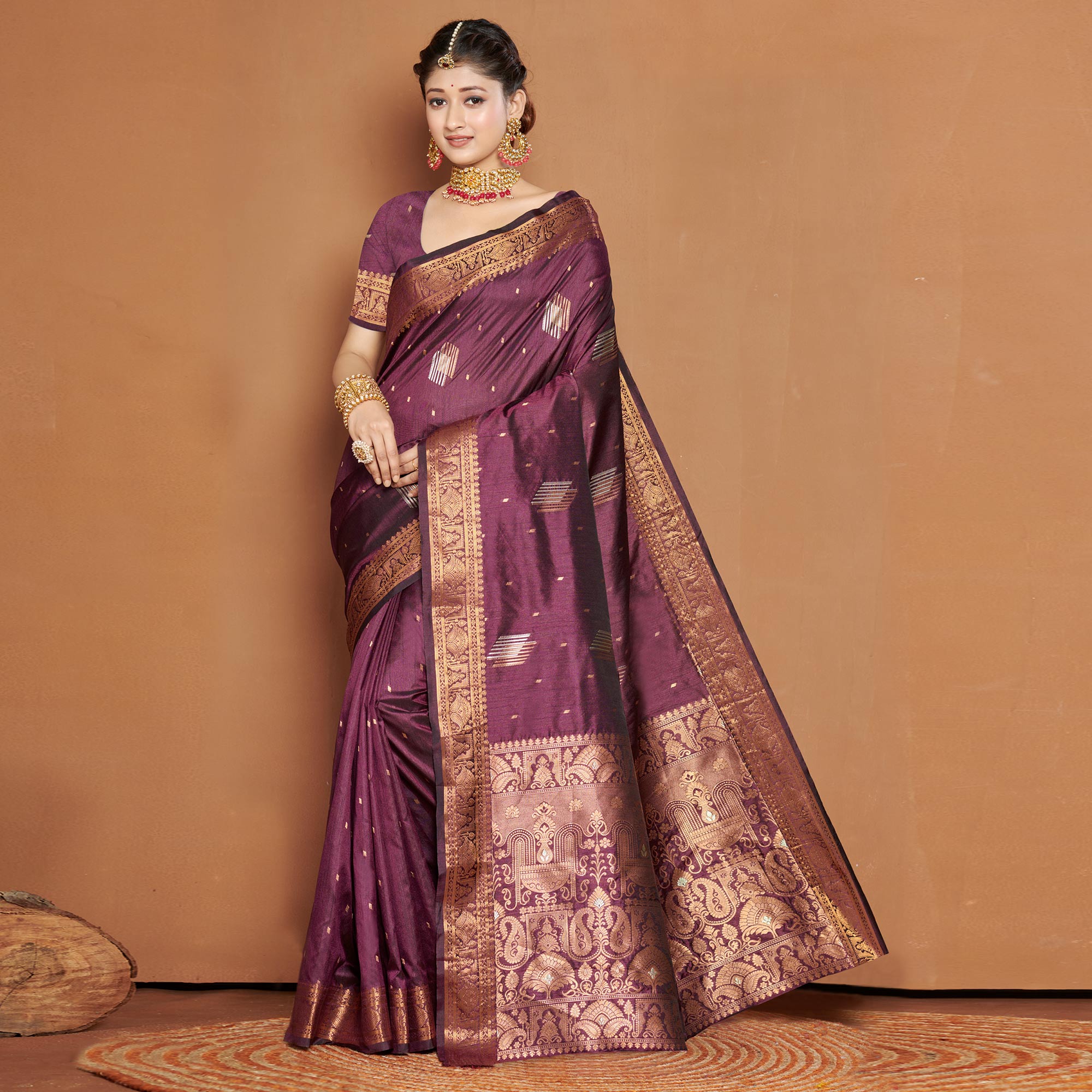 Wine Woven Banarasi Silk Saree