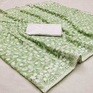 Green Lucknowi Embroidered Organza Saree