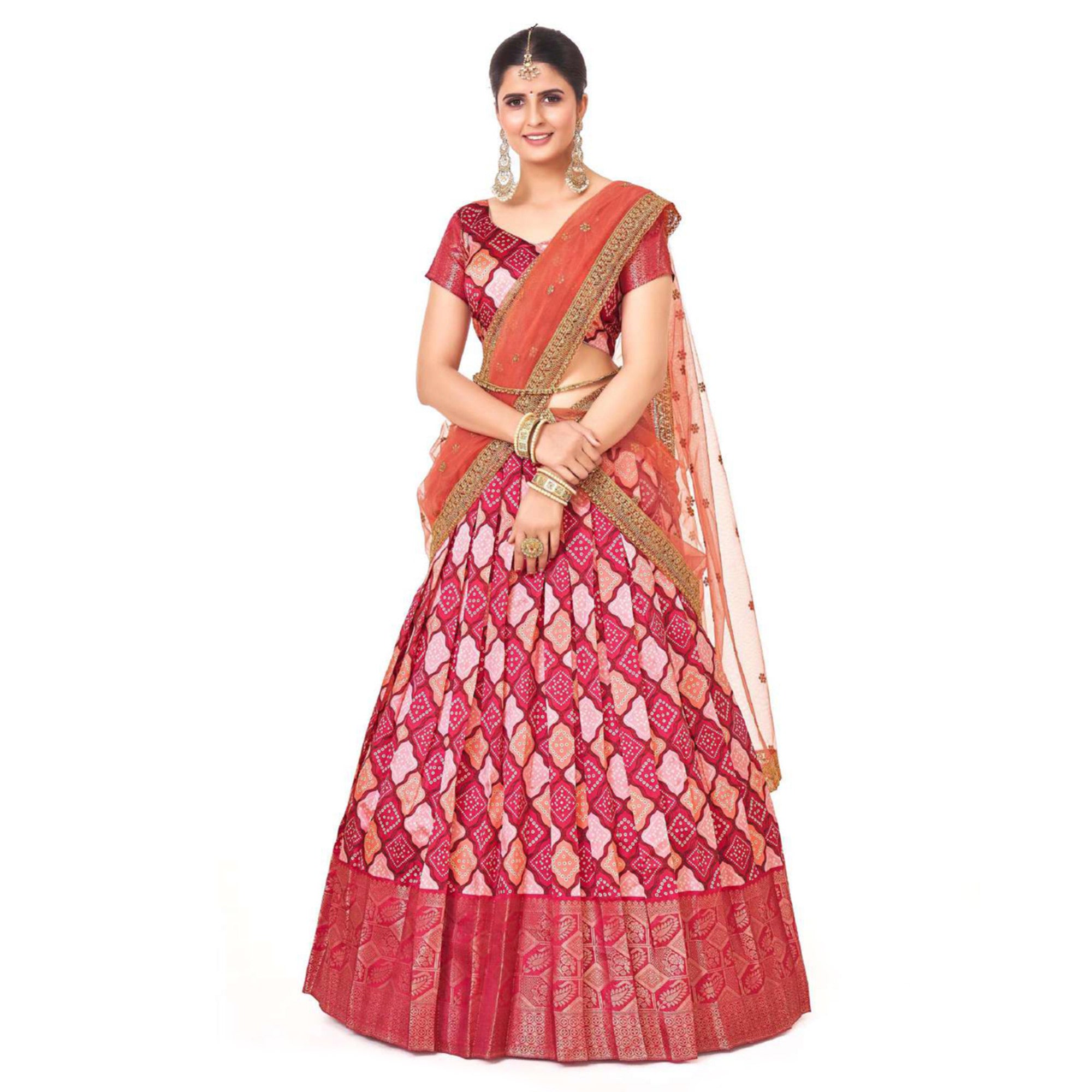 Pink Digital Printed With Zari Work Art Silk Lehenga Choli