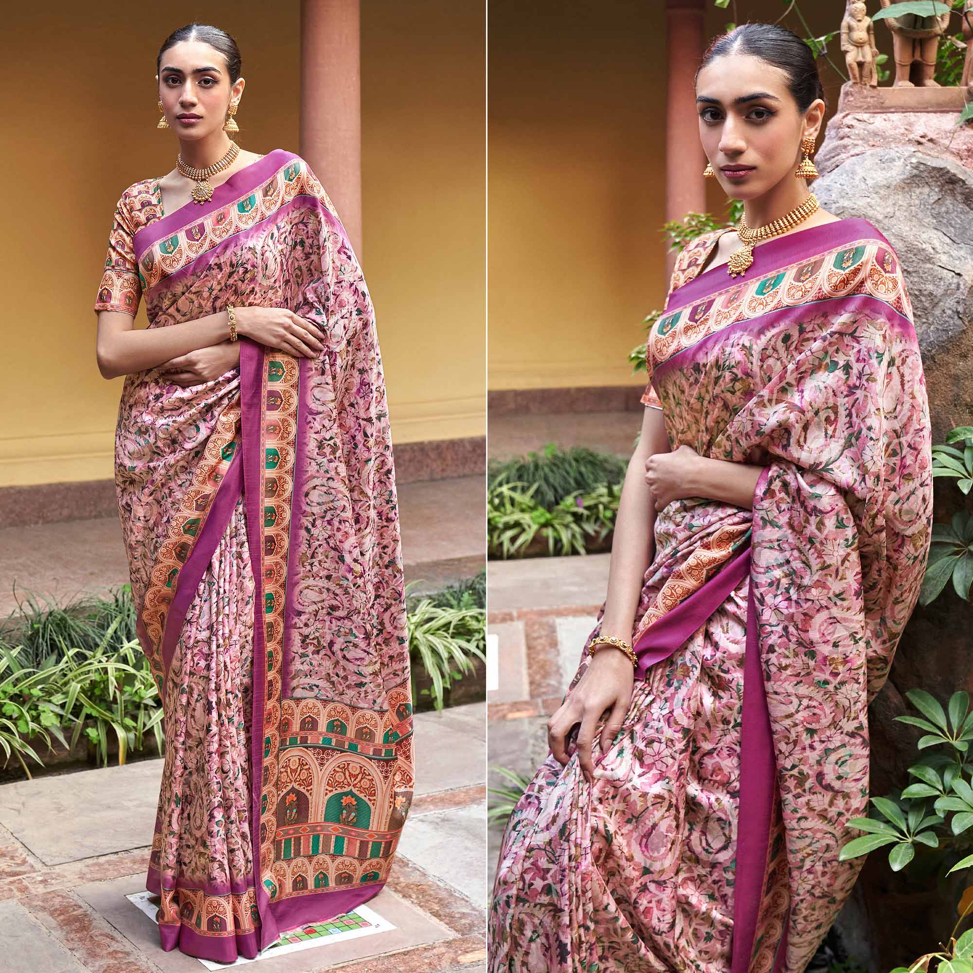 Purple Digital Printed Satin Saree