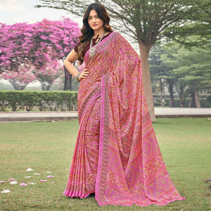 Pink Printed Chiffon Saree
