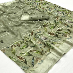 Green Digital Printed Viscose Saree