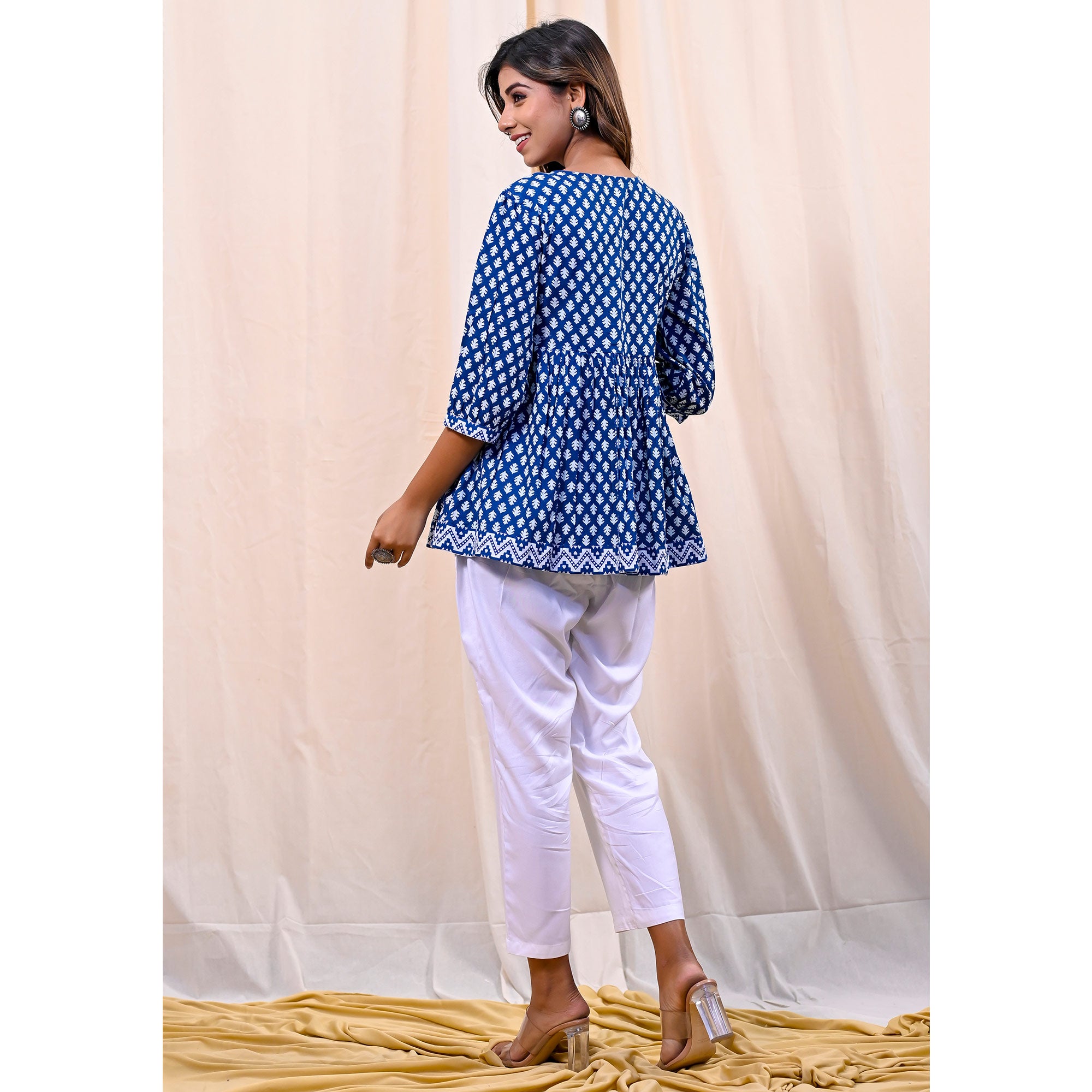 Blue Printed Pure Cotton Top