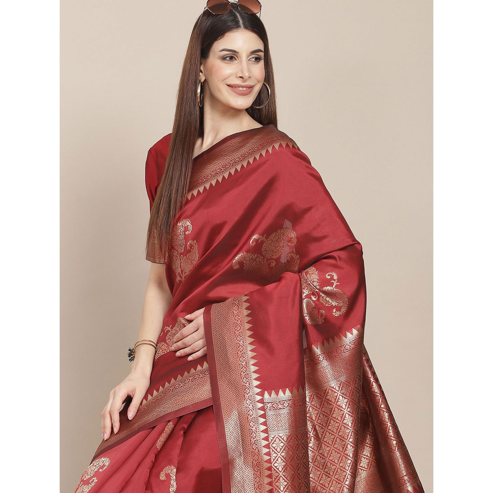 Red Woven Banarasi Silk Saree