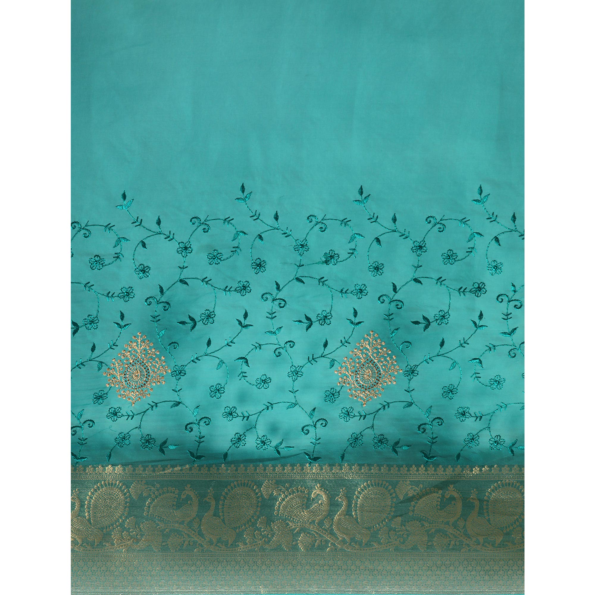 Blue Floral Embroidered Organza Saree