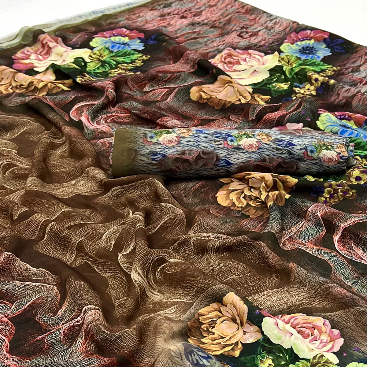 Multicolor Digital Floral Printed Georgette Saree