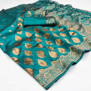Rama Green Woven Art Silk Saree With Tassels