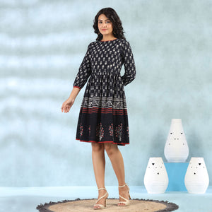 Black Floral Printed Pure Cotton Dress