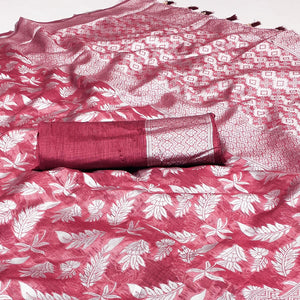 Red Woven Cotton Silk Saree With Tassels