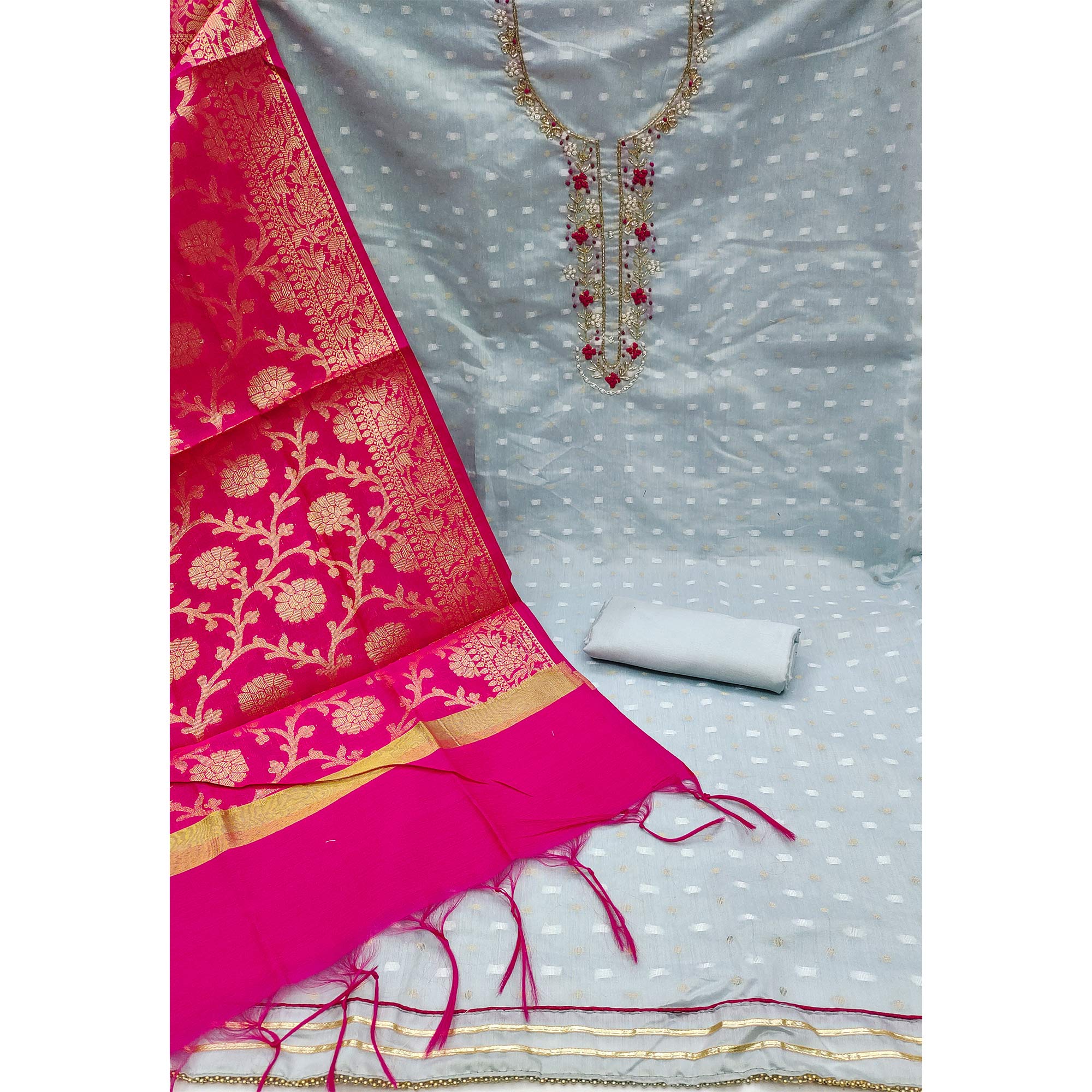 Pastel Blue Woven Banarasi Silk Dress Material