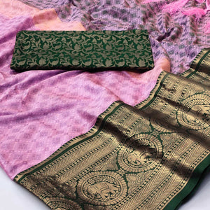 Baby Pink Woven Cotton Silk Saree With Tassels