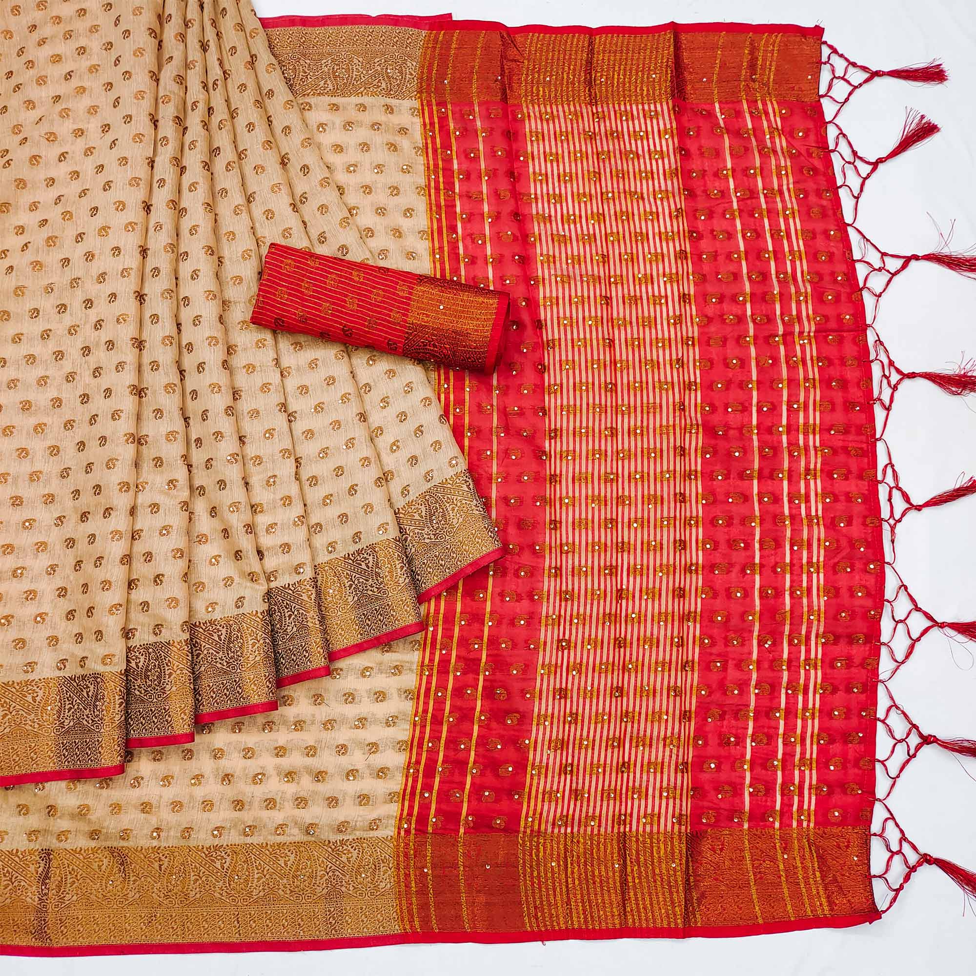 Chikoo Floral Woven Cotton Silk Saree