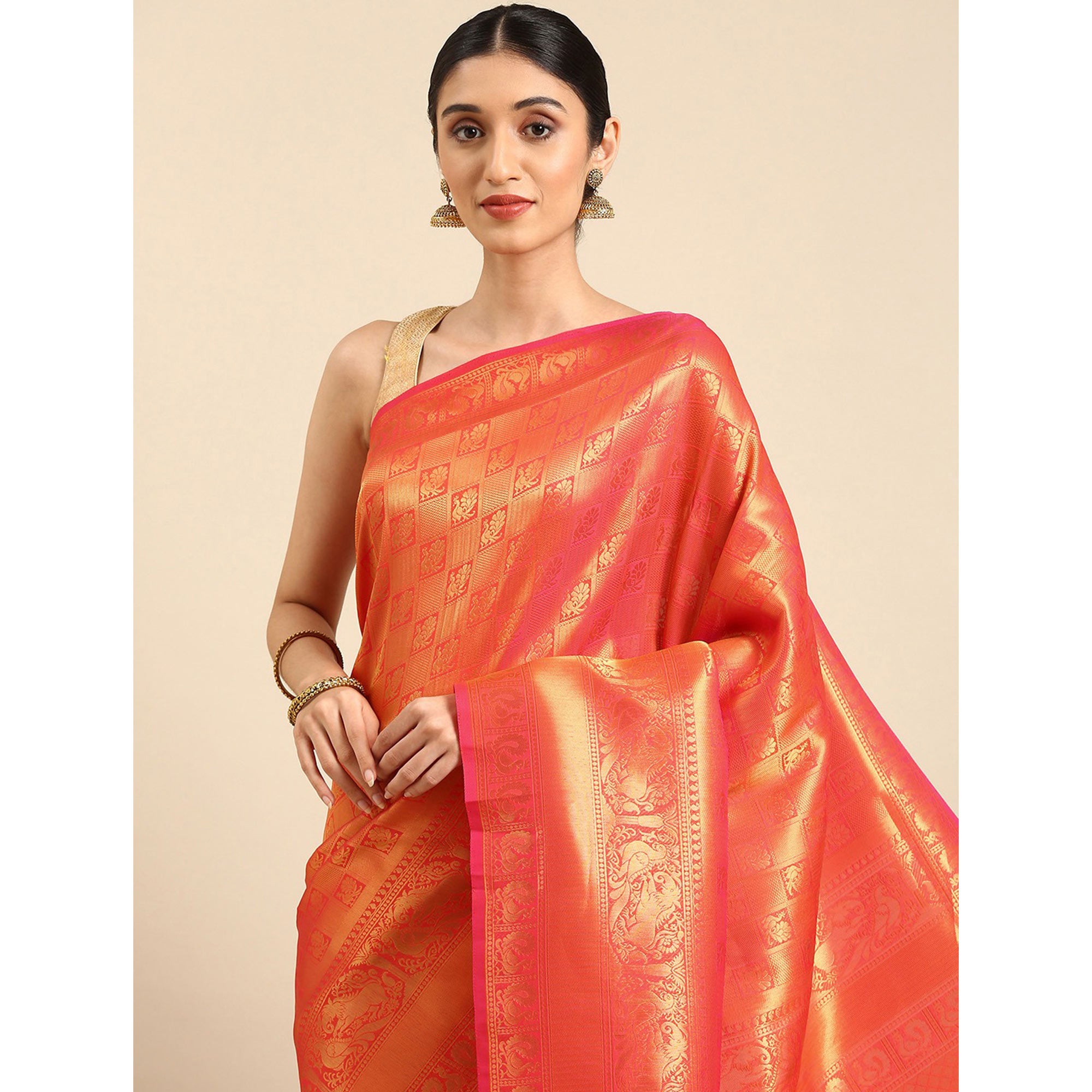 Orange Woven Kanjivaram Silk Saree