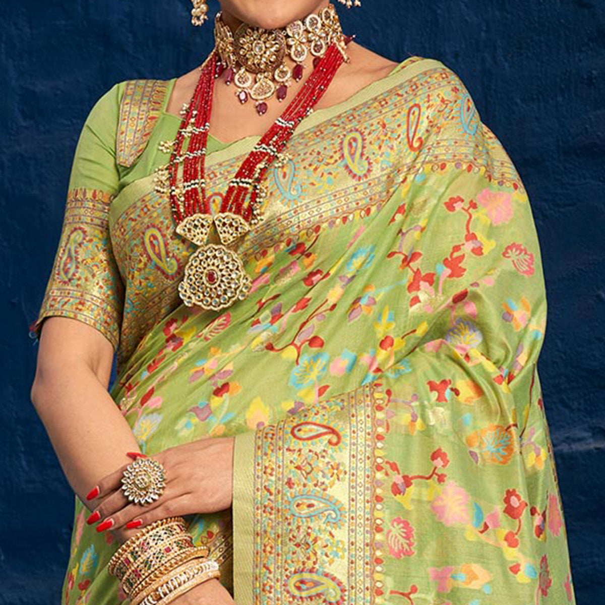 Green Woven Art Silk Saree With Tassels