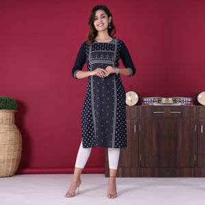 Blue Floral Printed Rayon Kurti