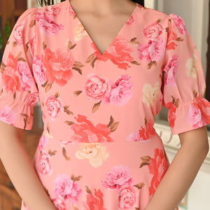Peach Digital Printed Georgette Gown