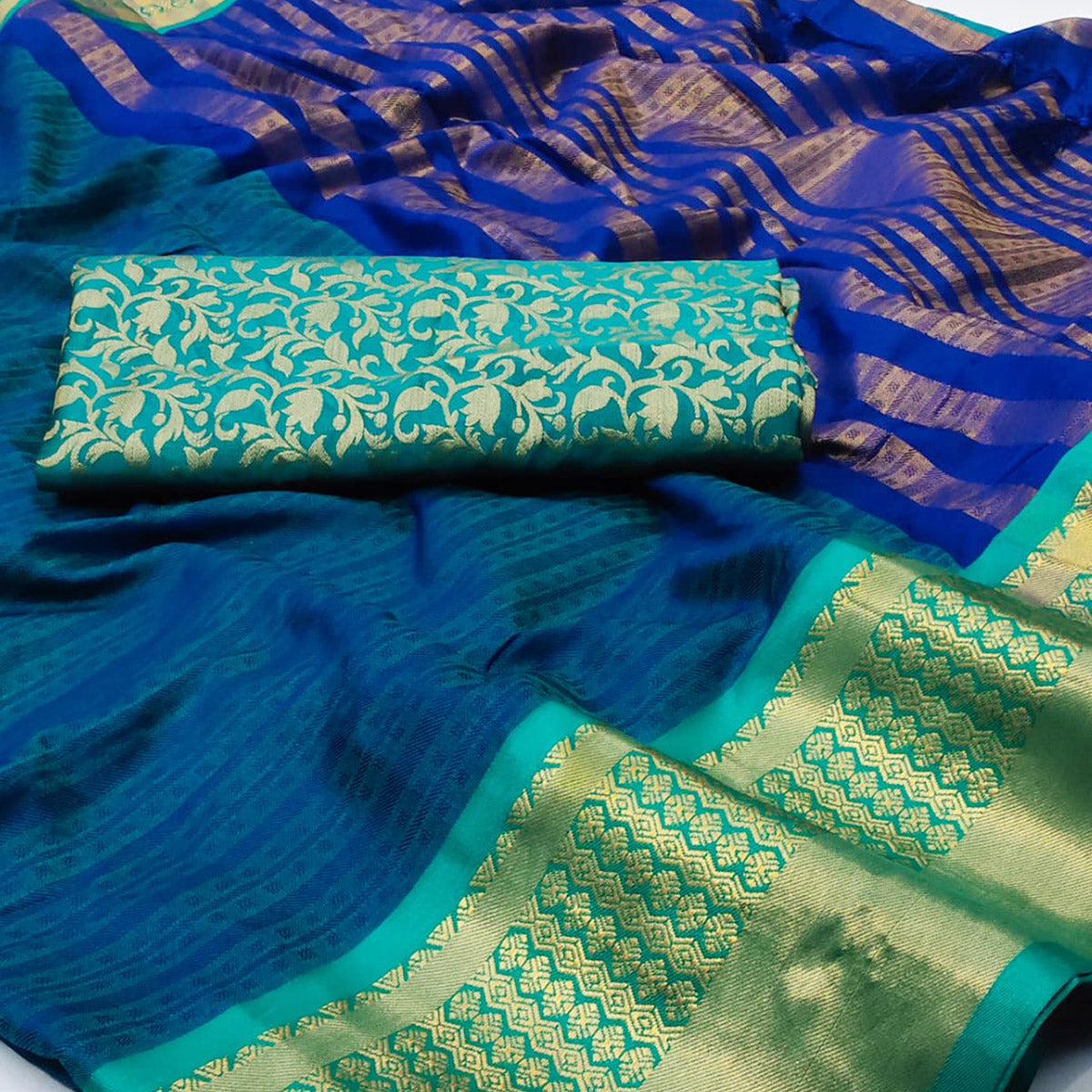 Ocean Blue Woven Cotton Silk Saree