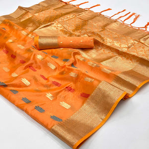 Orange Floral Woven Organza Saree